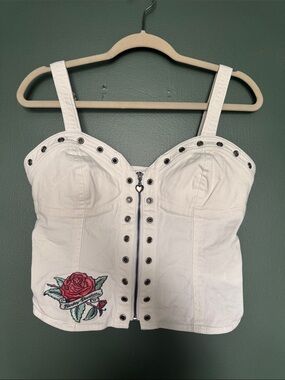 Harley Davidson y2k Zip-Front Rose Embroidered Bustier Tank Top